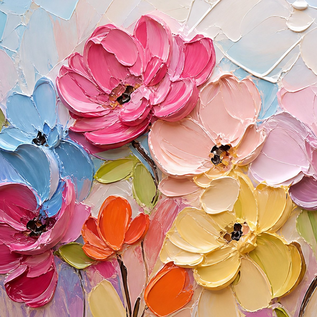 SYMPHONY IN BLOOM: Colorful Impasto Floral Palette Knife Painting