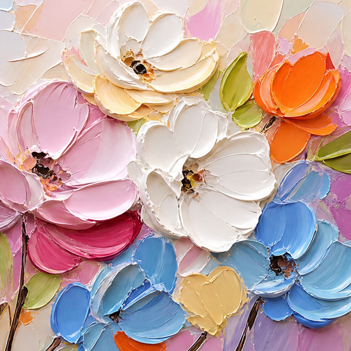 SYMPHONY IN BLOOM: Colorful Impasto Floral Palette Knife Painting