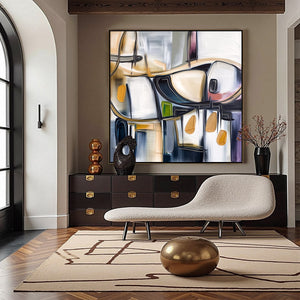 SYNCOPATION: Modern Abstract Square Painting with Textured Accents