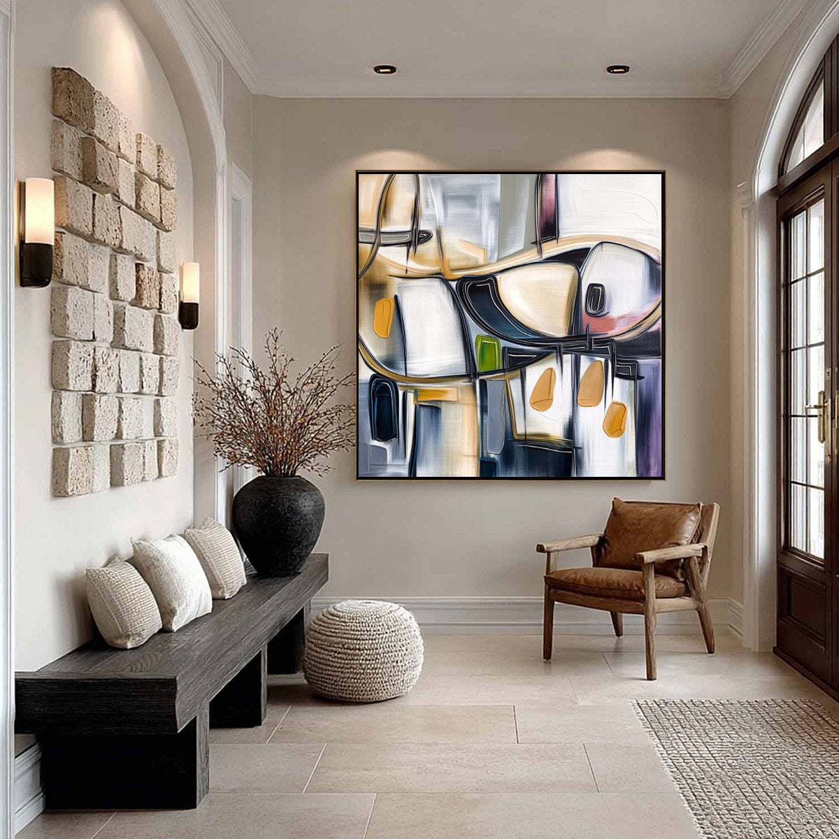 SYNCOPATION: Modern Abstract Square Painting with Textured Accents