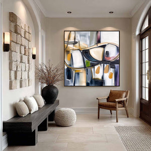 SYNCOPATION: Modern Abstract Square Painting with Textured Accents