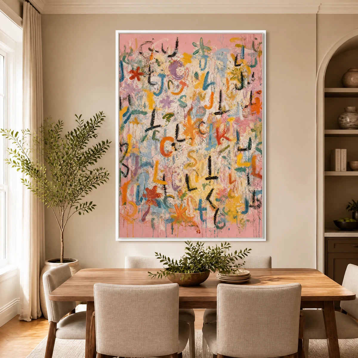 Letter Garden in a refined dining room with white frame