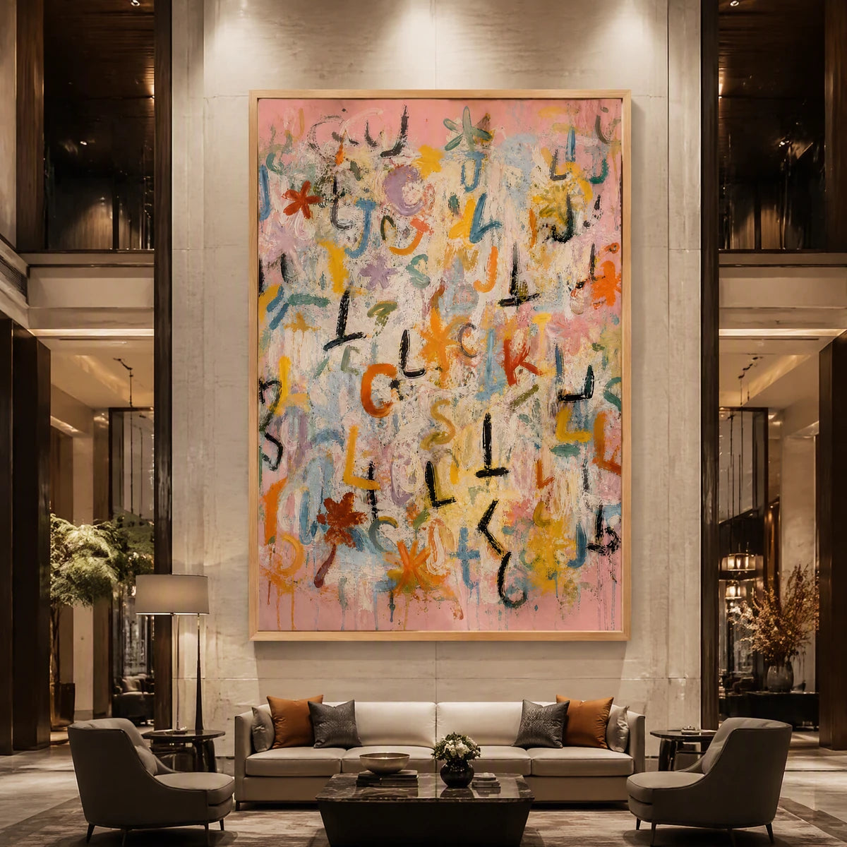 Letter Garden in a refined hotel interior with wood frame