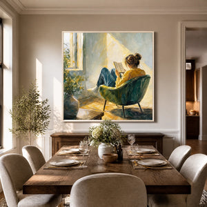 Sunlit Reading in a refined dining room with white frame