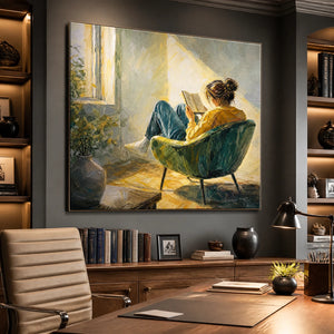 Sunlit Reading in a refined office, frameless
