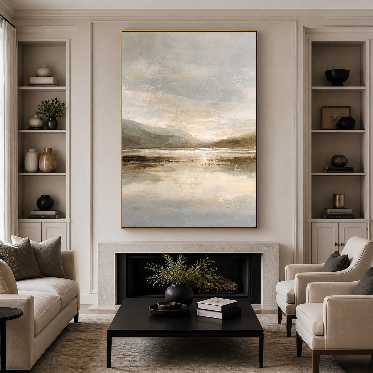 Silver Estuary in a refined living room with gold frame