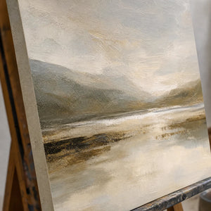 Close-up detail of Silver Estuary showing hand-painted texture and part of the frame