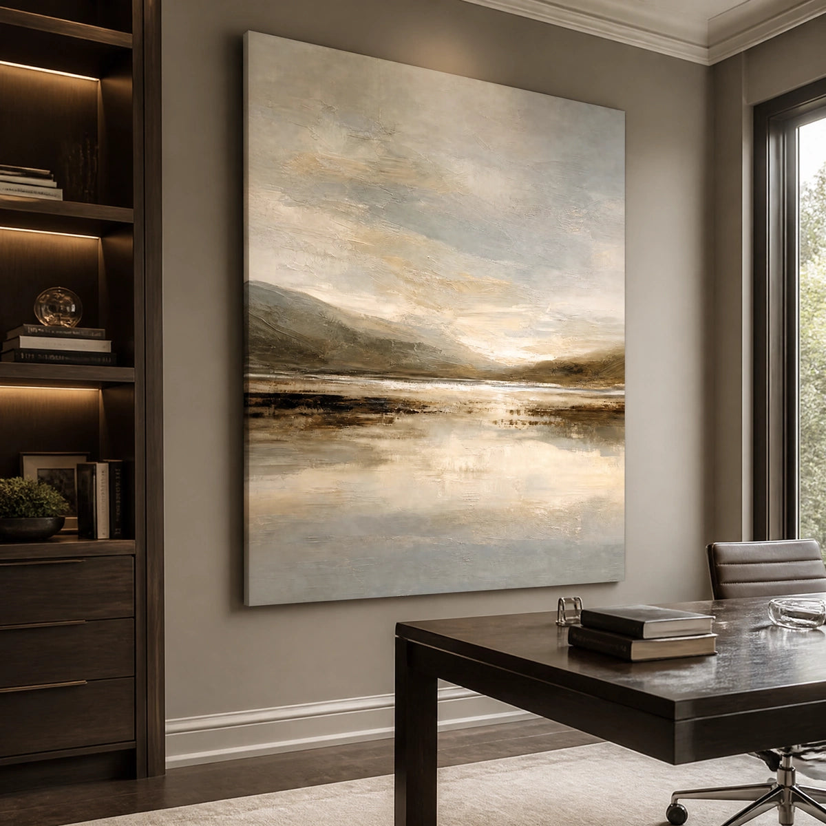 Silver Estuary in a refined office, frameless