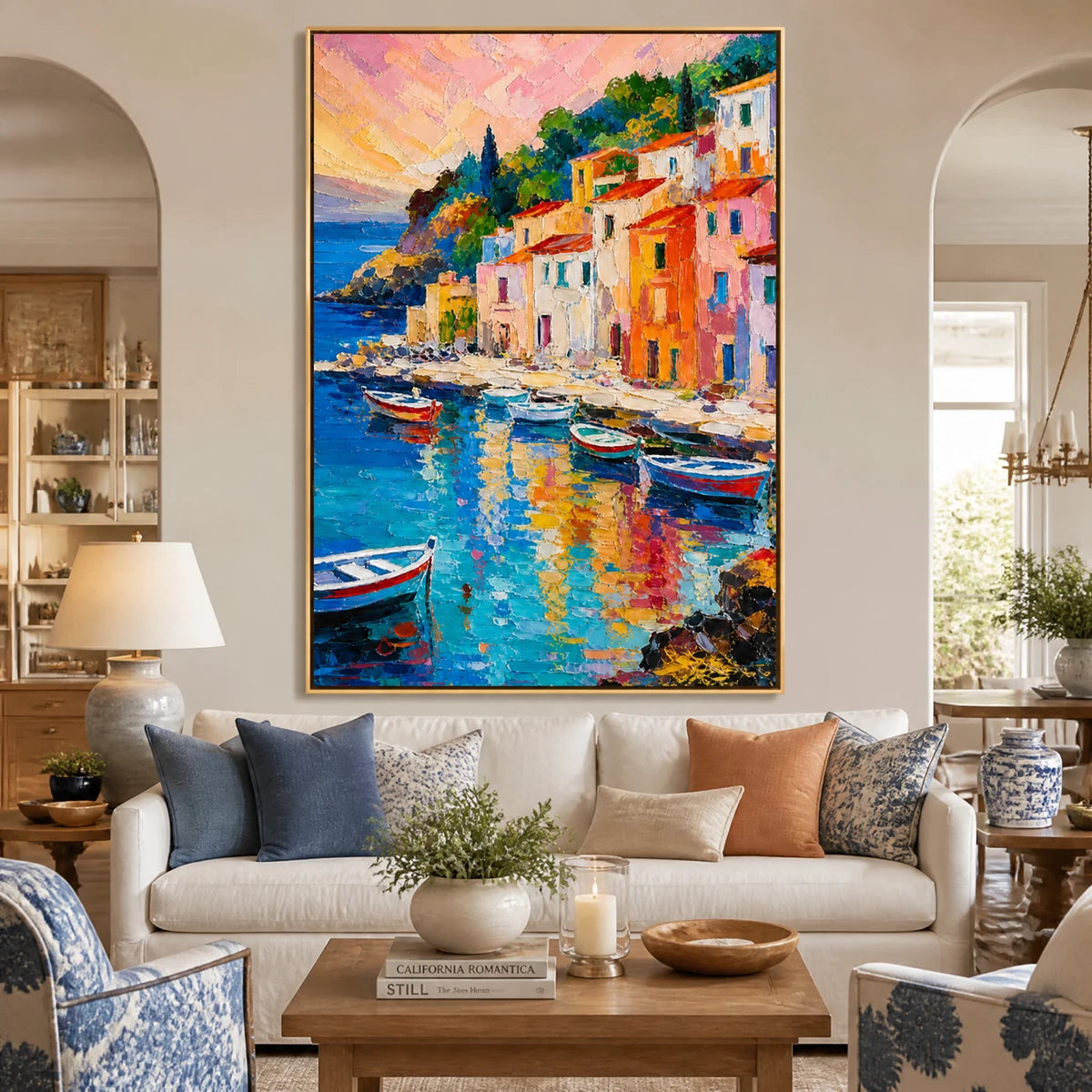Harbor Kaleidoscope in a refined living room with gold frame