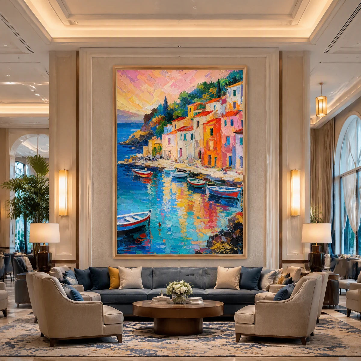 Harbor Kaleidoscope in a refined hotel interior with wood frame