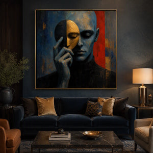 Masked Reverie in a refined living room with gold frame