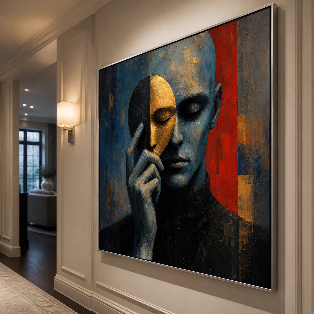 Masked Reverie in a refined entry hall with silver frame