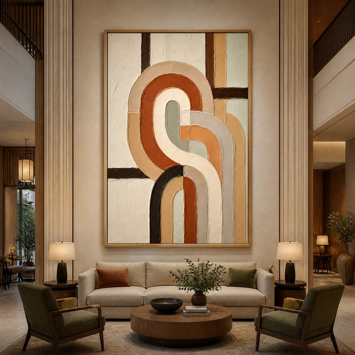 Earthen Loops in a refined hotel interior with wood frame