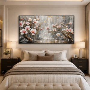 Magnolia Horizon in a refined bedroom with black frame