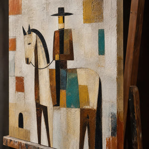 Close-up detail of Towered Companion showing hand-painted texture and part of the frame