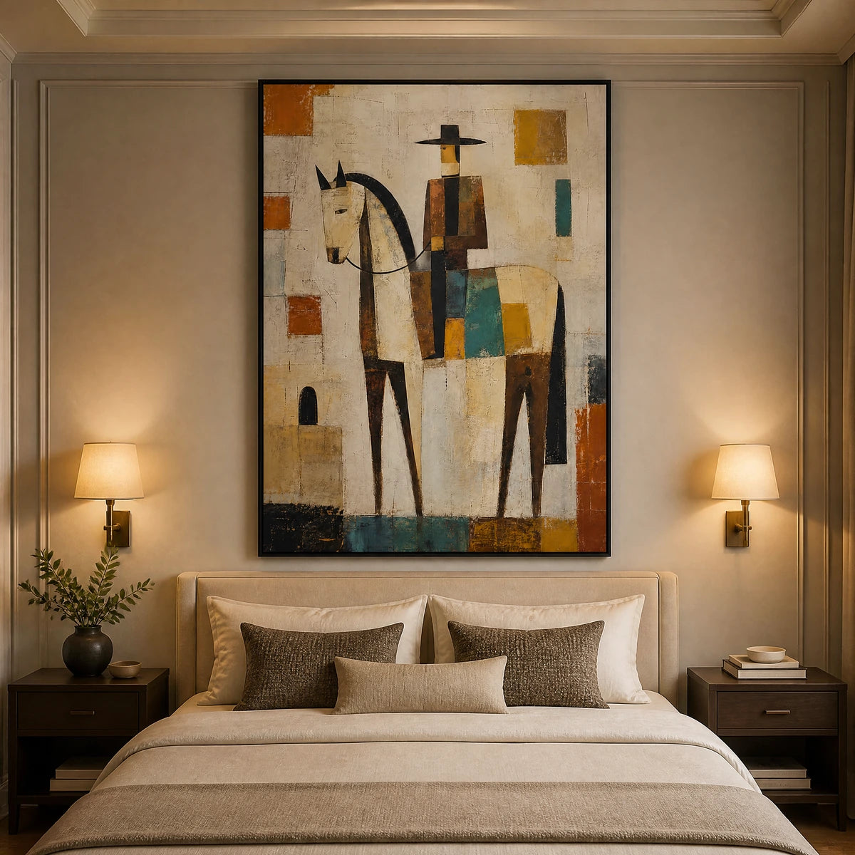 Towered Companion in a refined bedroom with black frame
