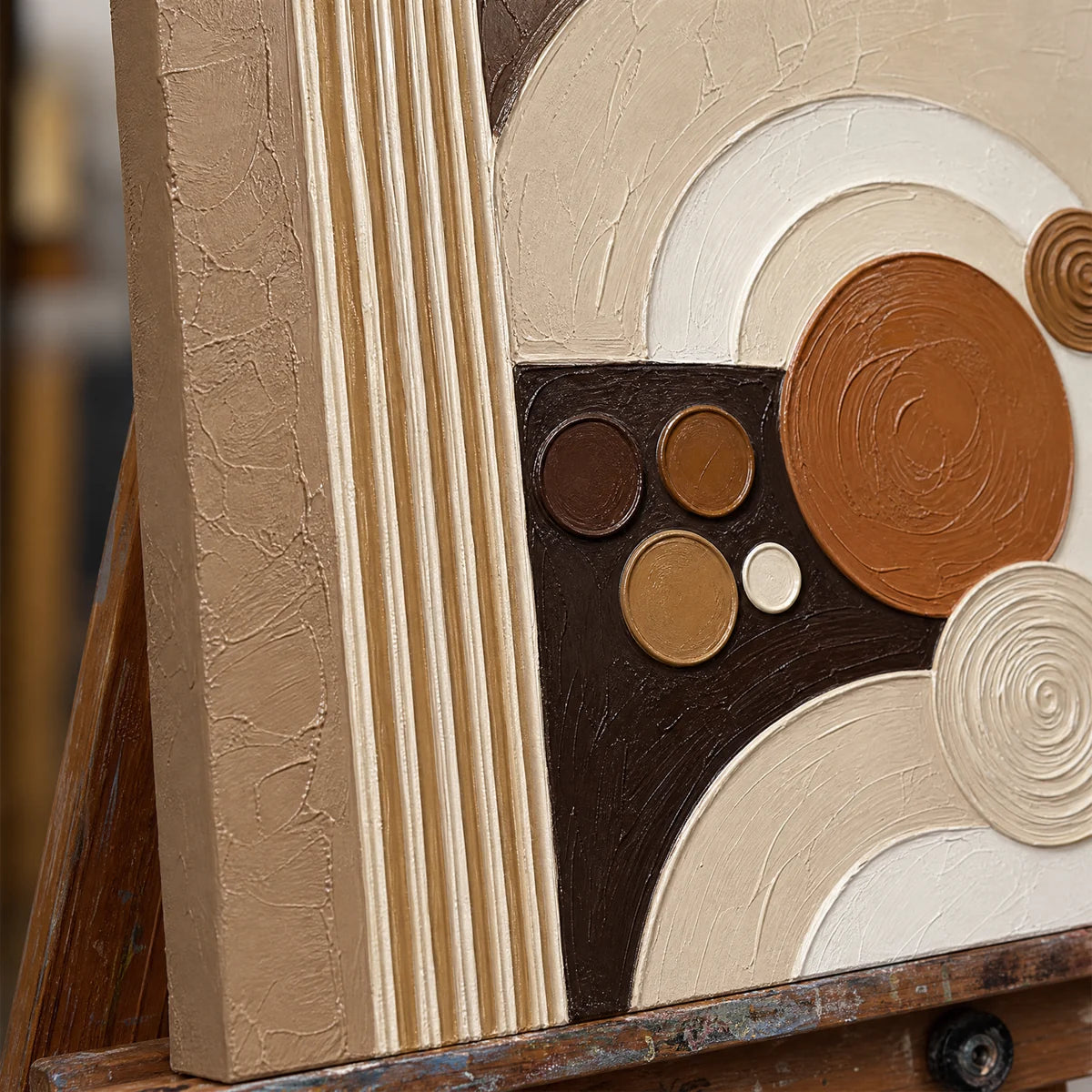 Close-up detail of Circular Terrain showing hand-painted texture and part of the frame