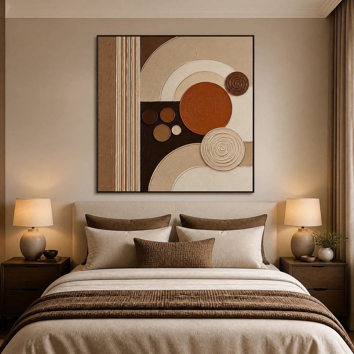 Circular Terrain in a refined bedroom with black frame