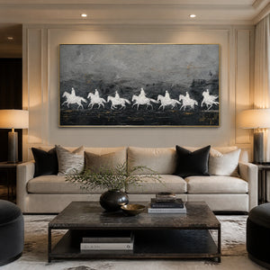 Midnight Cavalcade in a refined living room with gold frame