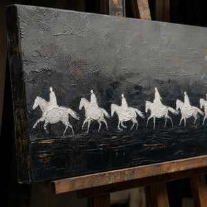 Close-up detail of Midnight Cavalcade showing hand-painted texture and part of the frame