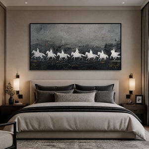 Midnight Cavalcade in a refined bedroom with black frame