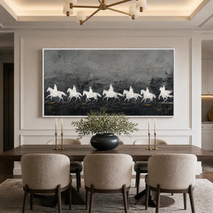 Midnight Cavalcade in a refined dining room with white frame