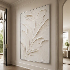 Ivory Botanical Relief in a refined entry hall with silver frame