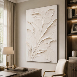 Ivory Botanical Relief in a refined office, frameless