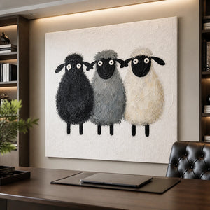 Woolly Trio in a refined office, frameless