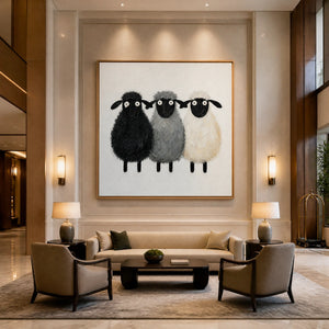 Woolly Trio in a refined hotel interior with wood frame