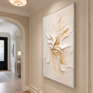 Ivory Bloom Relief in a refined entry hall with silver frame