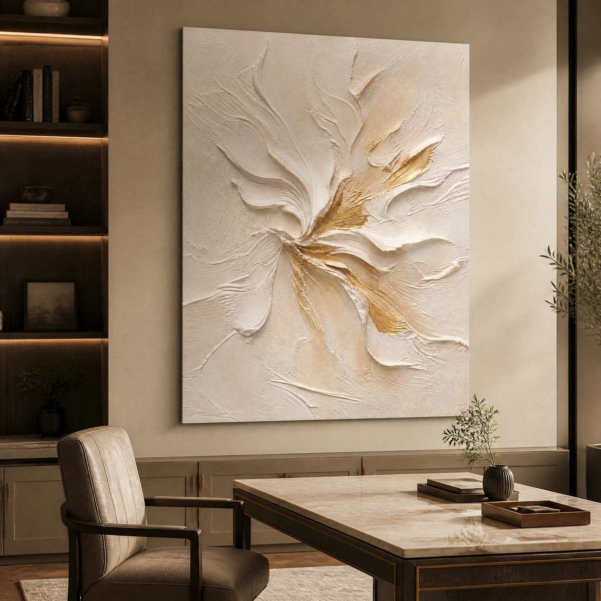 Ivory Bloom Relief in a refined office, frameless
