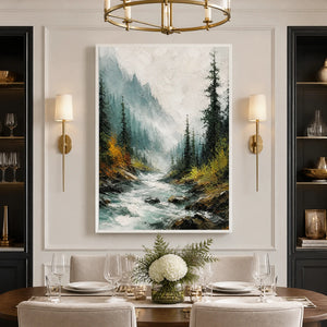 Evergreen Rush in a refined dining room with white frame