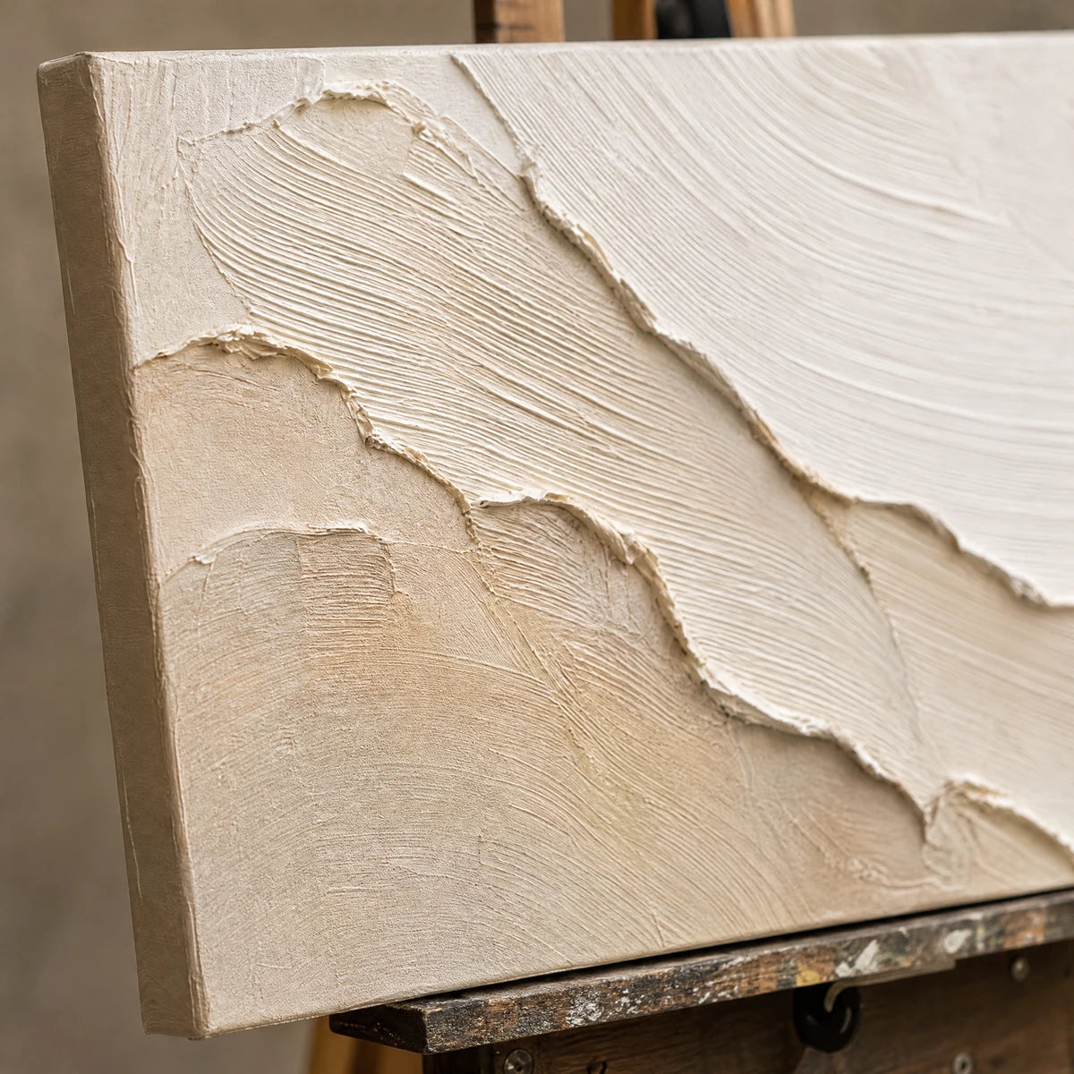 Close-up detail of Sandstone Tide showing hand-painted texture and part of the frame