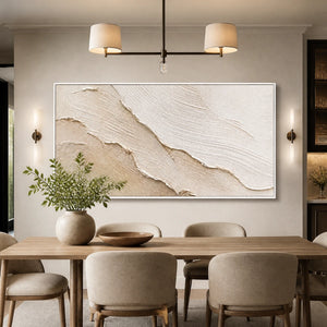 Sandstone Tide in a refined dining room with white frame