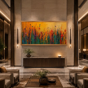 Meadow Embers in a refined hotel interior with wood frame