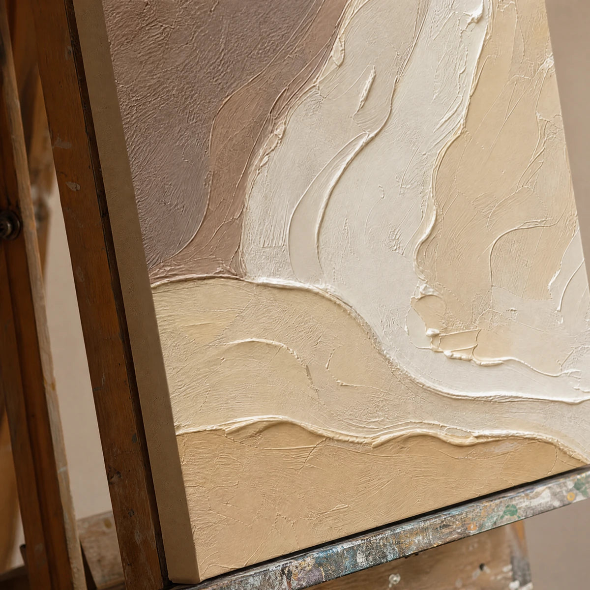 Close-up detail of Drifting Strata showing hand-painted texture and part of the frame