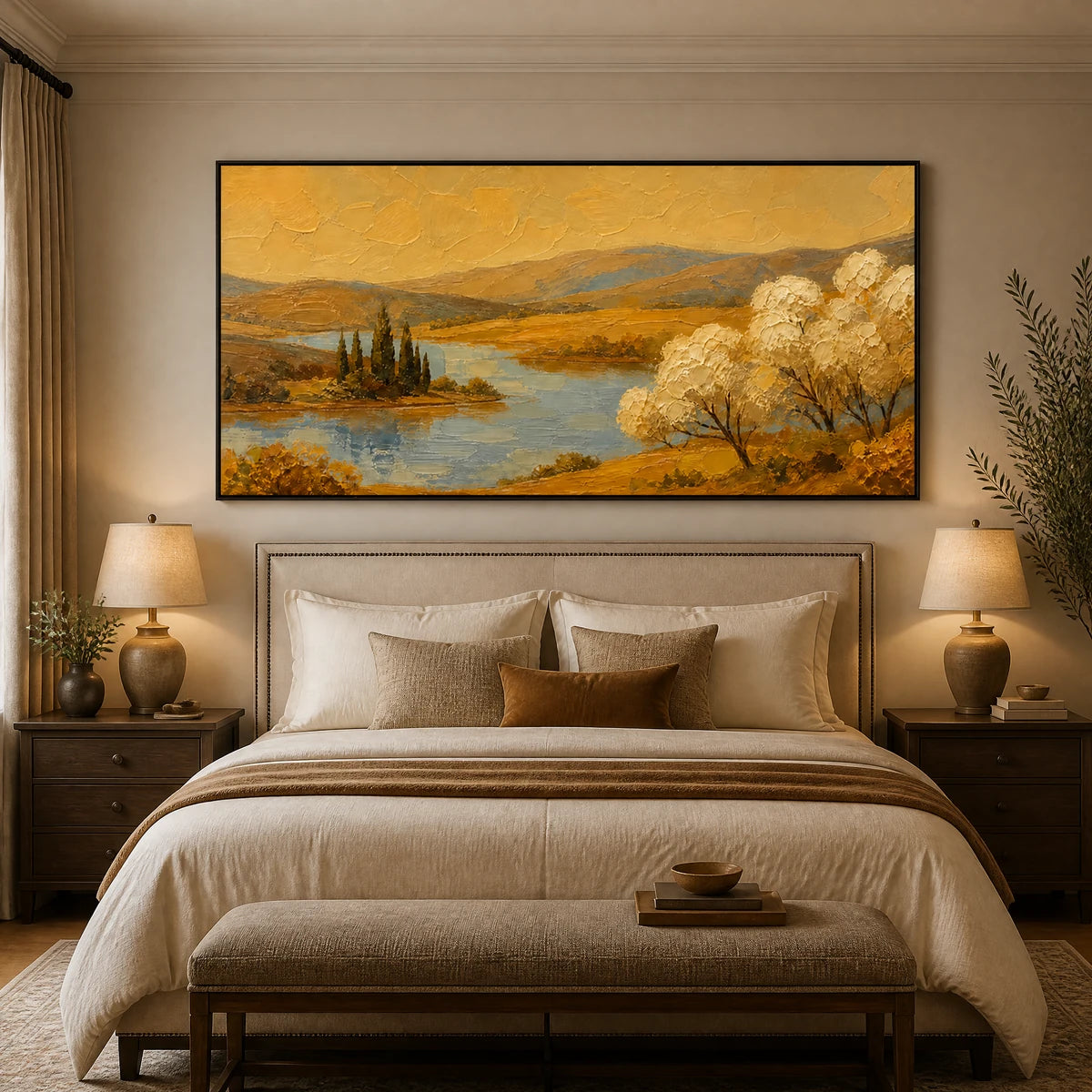 Golden Valley Water in a refined bedroom with black frame