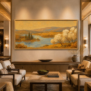 Golden Valley Water in a refined hotel interior with wood frame