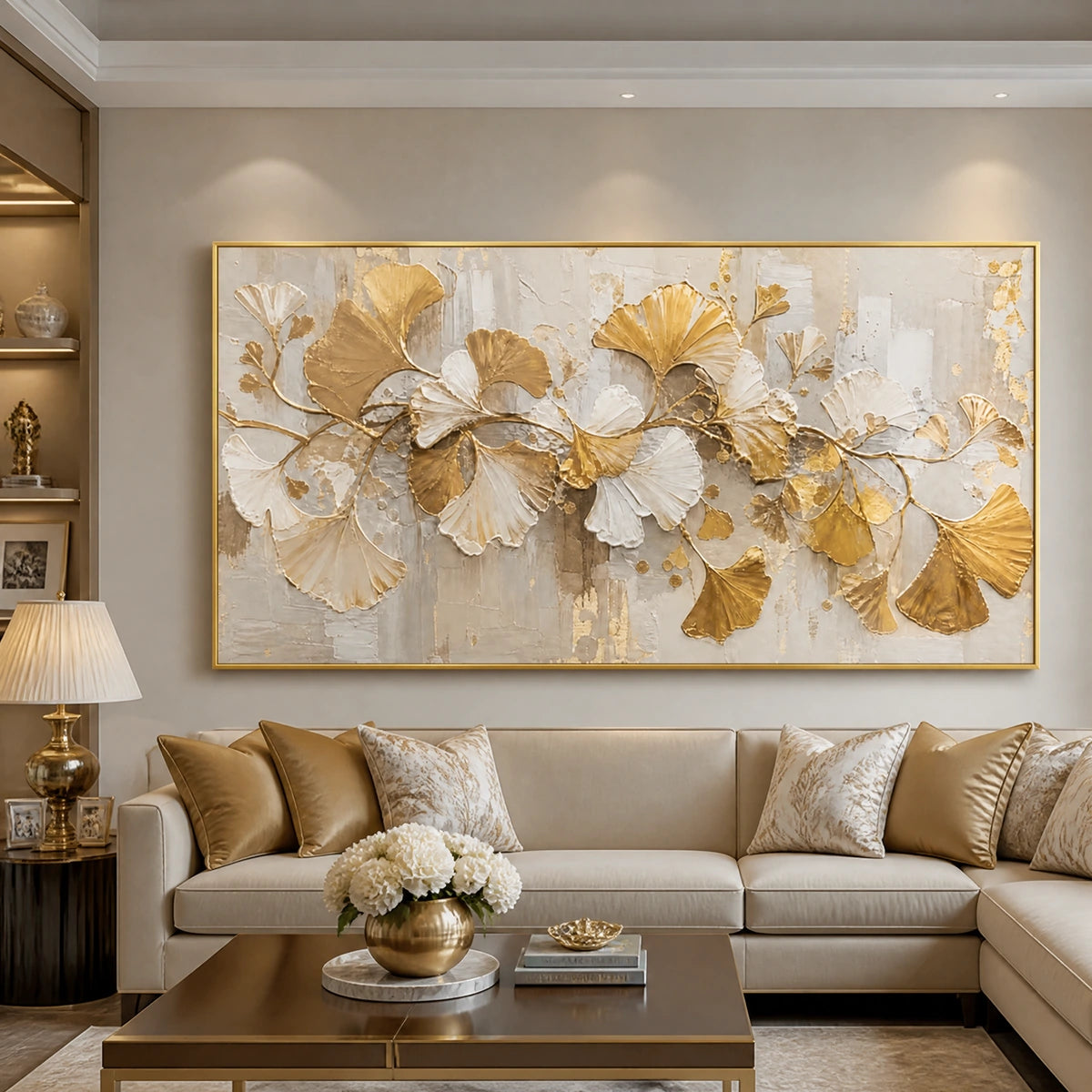 Petal Relic in a refined living room with gold frame