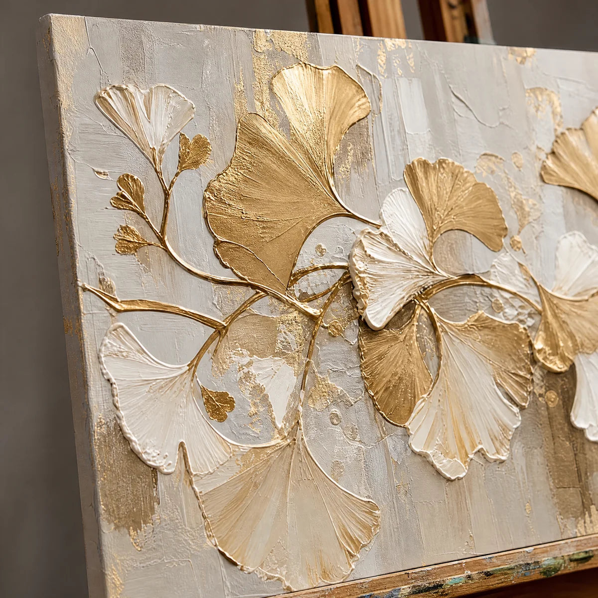 Close-up detail of Petal Relic showing hand-painted texture and part of the frame