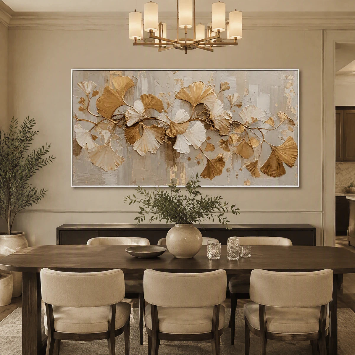 Petal Relic in a refined dining room with white frame