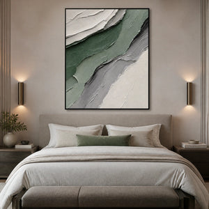 Jade Strata in a refined bedroom with black frame