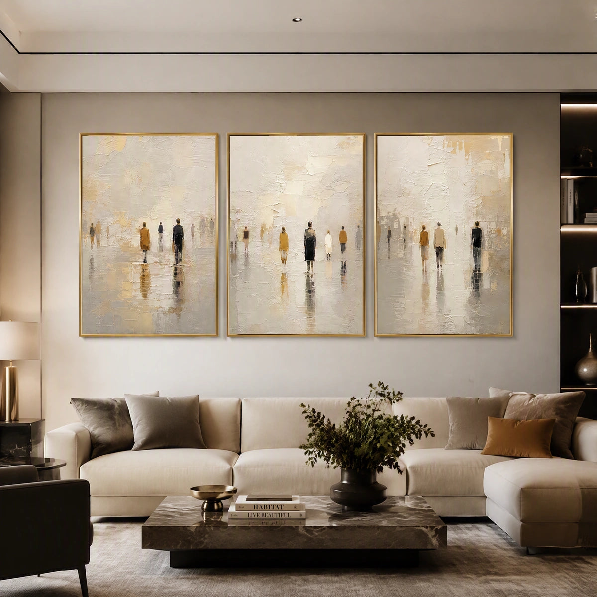 Distant Gathering in a refined living room with gold frame