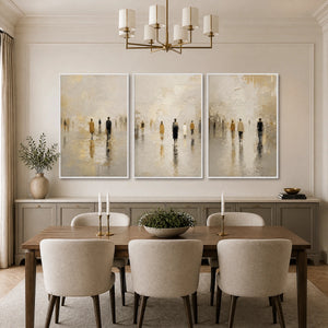Distant Gathering in a refined dining room with white frame