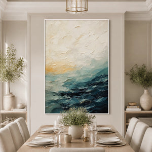 Deep Water Rise in a refined dining room with white frame