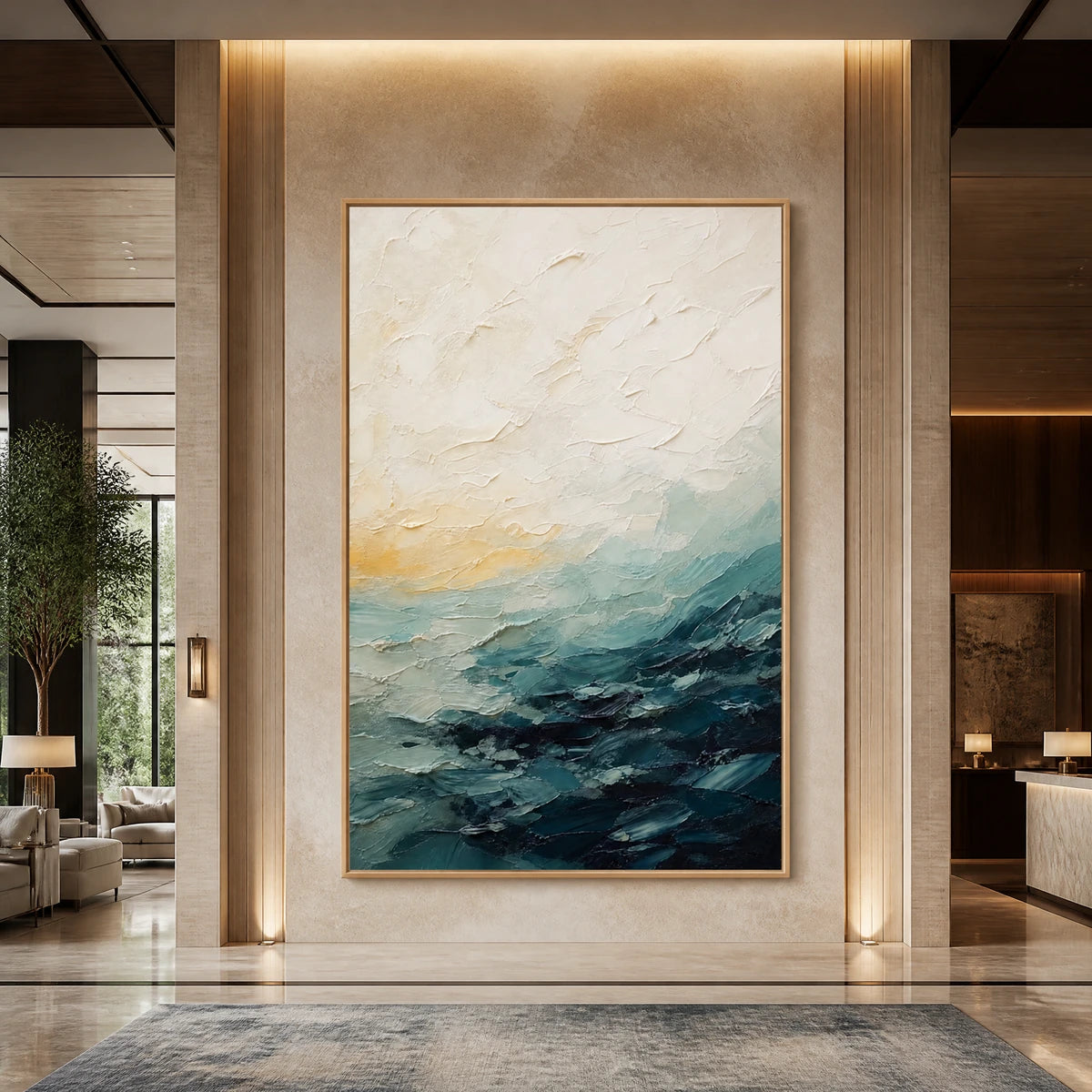 Deep Water Rise in a refined hotel interior with wood frame