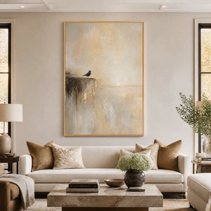 Edge Of Stillness in a refined living room with gold frame