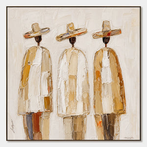 Three Silent Travelers hand-painted artwork