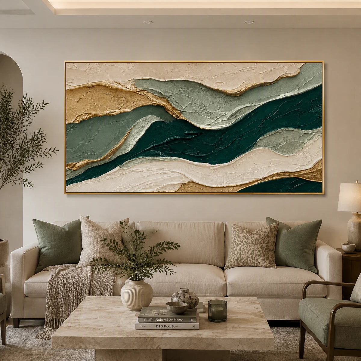 Emerald Terraces in a refined living room with gold frame